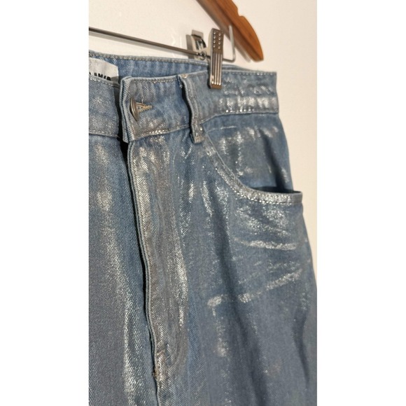Fashionova Wide Leg Jeans Women Size 13 Silver Metallic Distressed Cropped - Picture 7 of 13
